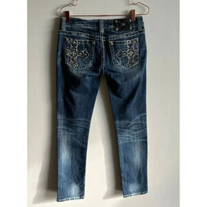 Miss Me Womens Mid Rise Embellished Classic Skinny Denim Jeans Blue Sz 29